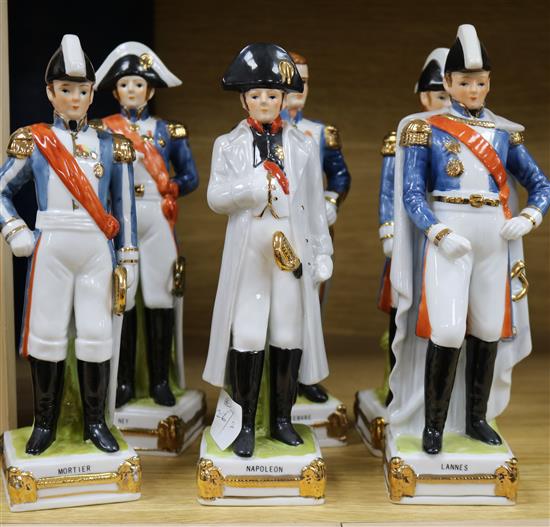 A porcelain figure of Napoleon and five of his generals, tallest 23cms (6)